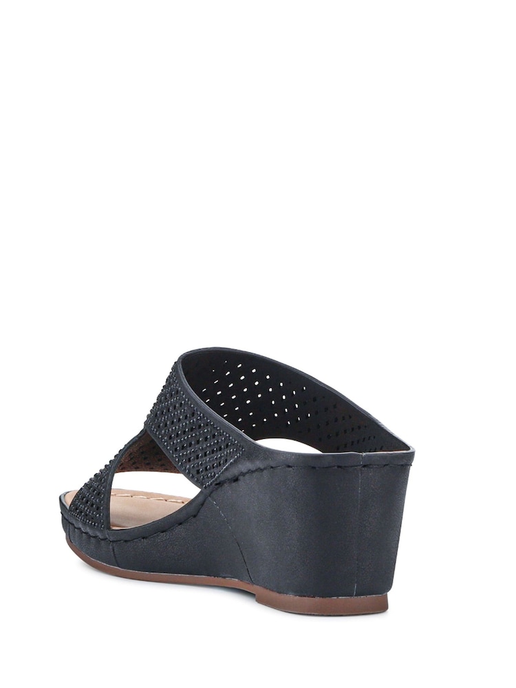 Pavers Black Tall Wedge Heel Mules - Image 3 of 5