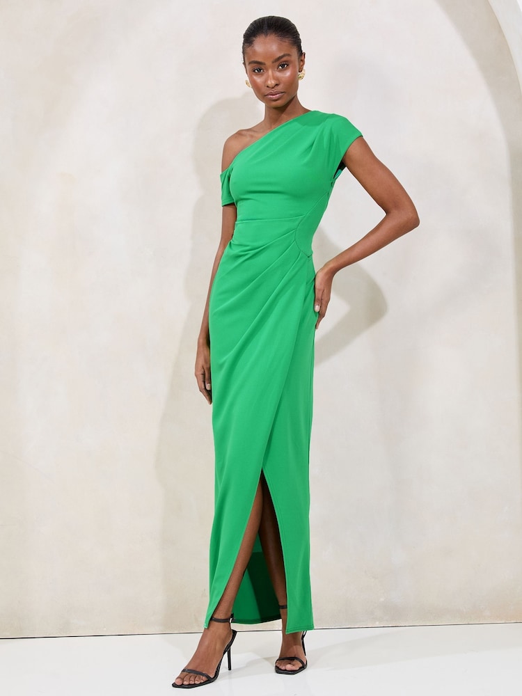 Lipsy Green Petite Off The Shoulder Gathered Waist Maxi Dress - Image 1 of 4