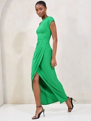 Lipsy Green Petite Off The Shoulder Gathered Waist Maxi Dress - Image 3 of 4