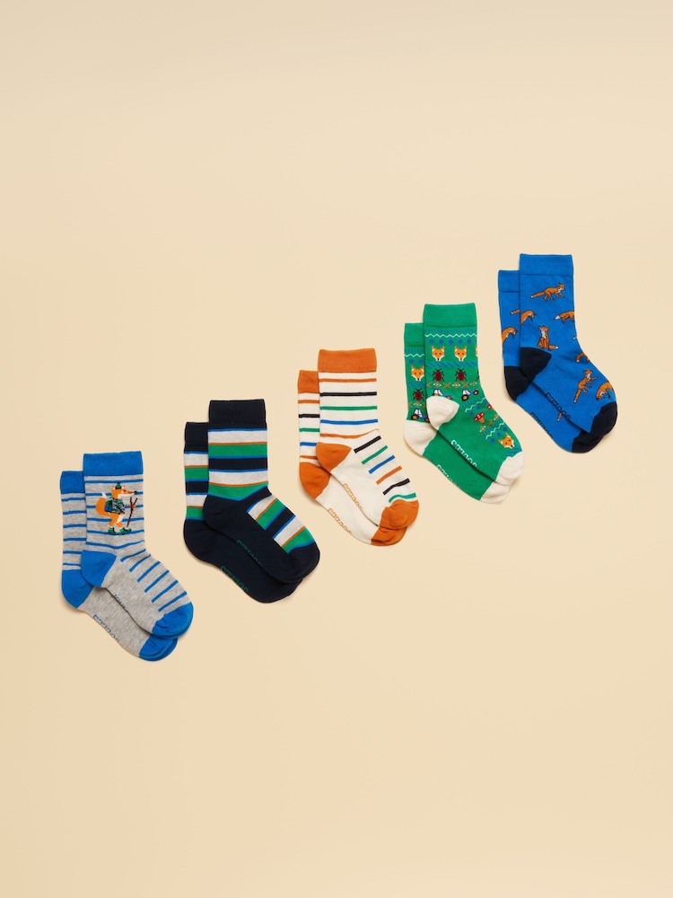 Joules Eat Feet Orange Fox 5 Pack Socks - Image 1 of 3 Joules Eat Feet Orange Fox 5 Pack Socks - Image 1 of 3