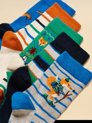 Joules Eat Feet Orange Fox 5 Pack Socks - Image 3 of 3