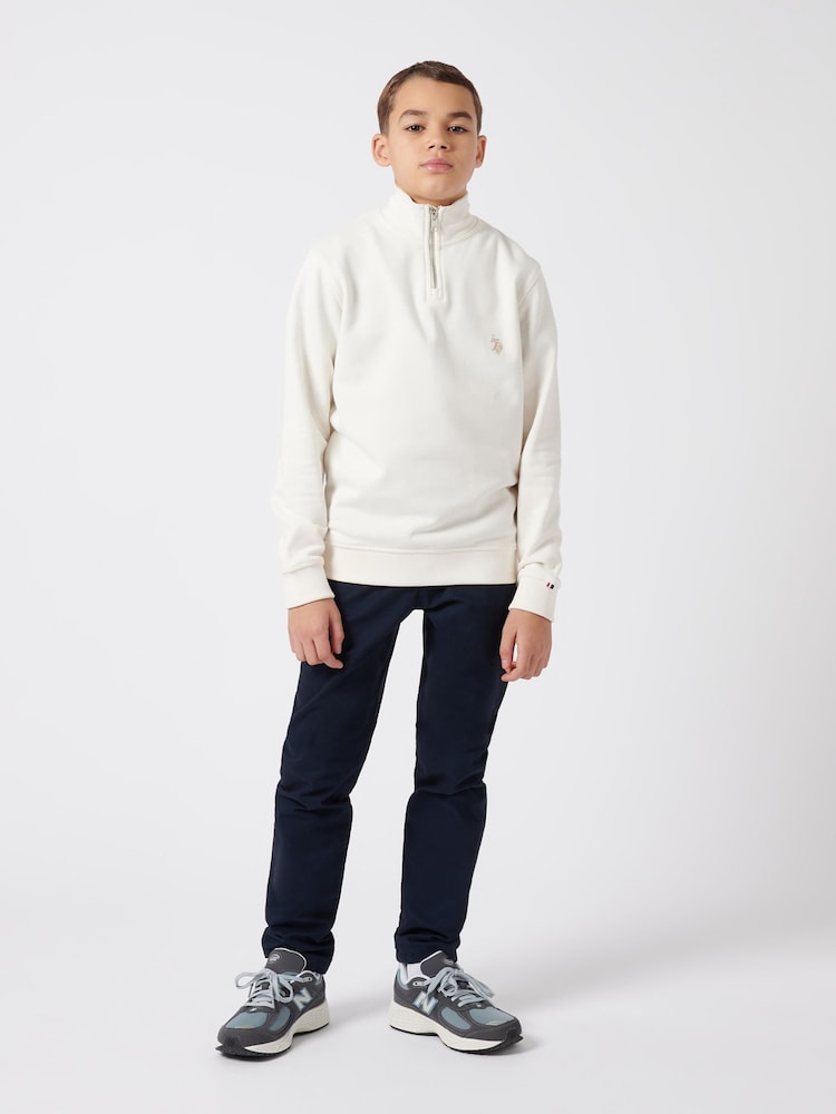 U.S. Polo Assn. Cream Boys 100% Cotton Double Horsemen 1/4 Zip Sweatshirt - Image 3 of 8