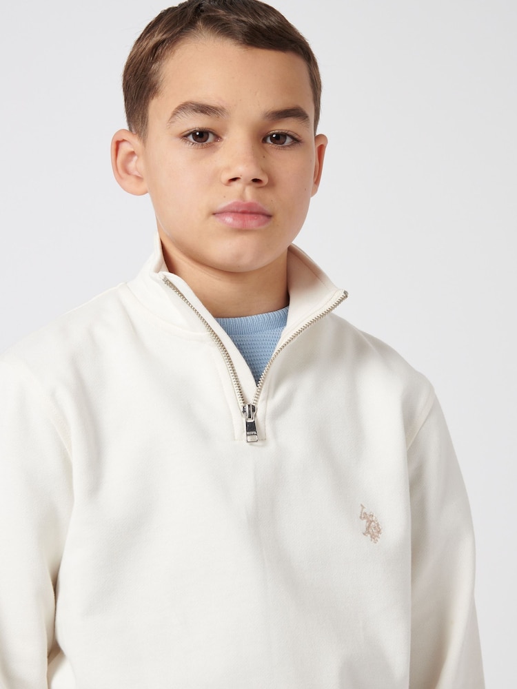 U.S. Polo Assn. Cream Boys 100% Cotton Double Horsemen 1/4 Zip Sweatshirt - Image 4 of 8