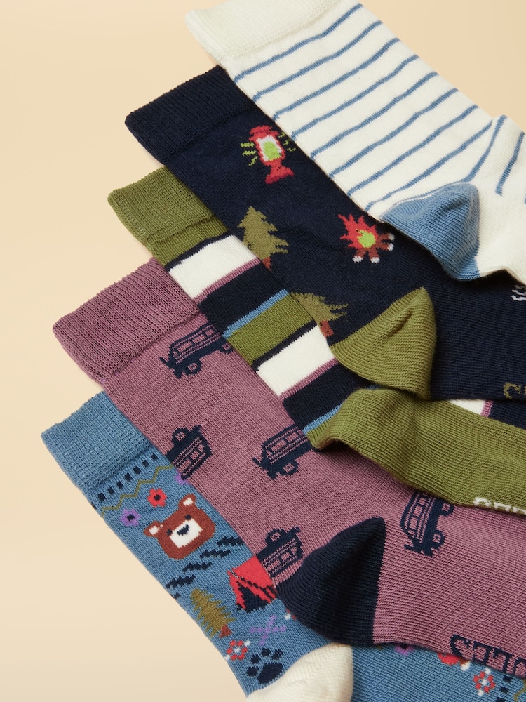 Joules Eat Feet Blue Bear 5 Pack Socks - Image 2 of 4 Joules Eat Feet Blue Bear 5 Pack Socks - Image 2 of 4