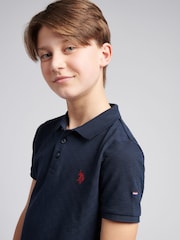 U.S. Polo Assn. Blue Boys 100% Cotton Check Texture Polo Shirt - Image 2 of 6