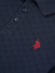 U.S. Polo Assn. Blue Boys 100% Cotton Check Texture Polo Shirt - Image 6 of 6
