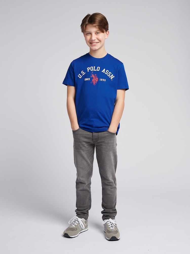 U.S. Polo Assn. Light Blue Boys 100% Cotton Signature Arch Print T-Shirt - Image 3 of 7