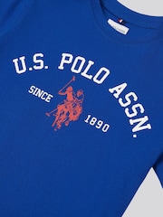 Голубой - US Polo Assn. Футболка из 100% хлопка для мальчиков с принтом арочного принта - Изображение 7 из 7