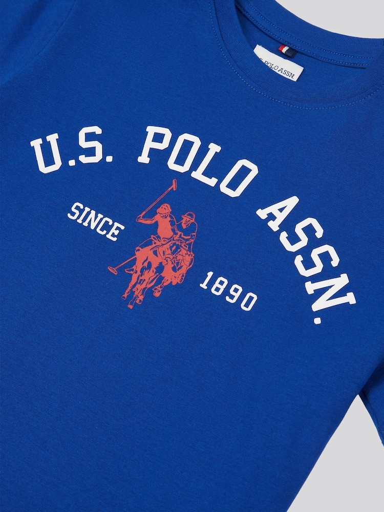 Голубой - US Polo Assn. Футболка из 100% хлопка для мальчиков с принтом арочного принта - Изображение 7 из 7