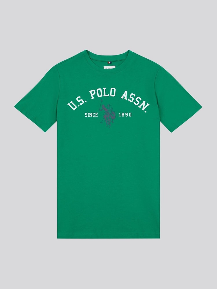 Зеленый - US Polo Assn. Футболка из 100% хлопка для мальчиков с принтом арочного принта - Изображение 1 из 3