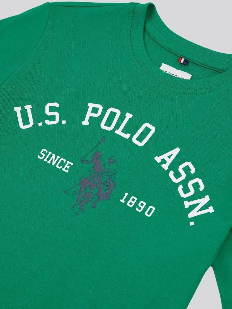 Зеленый - US Polo Assn. Футболка из 100% хлопка для мальчиков с принтом арочного принта - Изображение 3 из 3