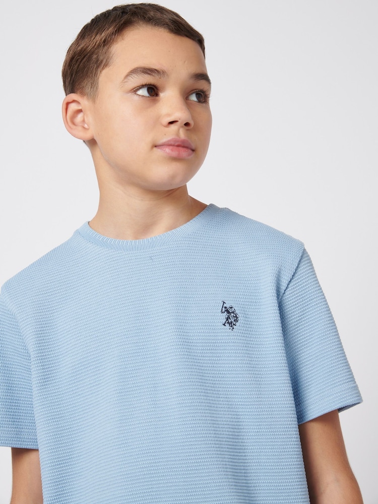 U.S. Polo Assn. Blue Boys Texture Double Horsemen T-Shirt - Image 2 of 7 U.S. Polo Assn. Blue Boys Texture Double Horsemen T-Shirt - Image 2 of 7