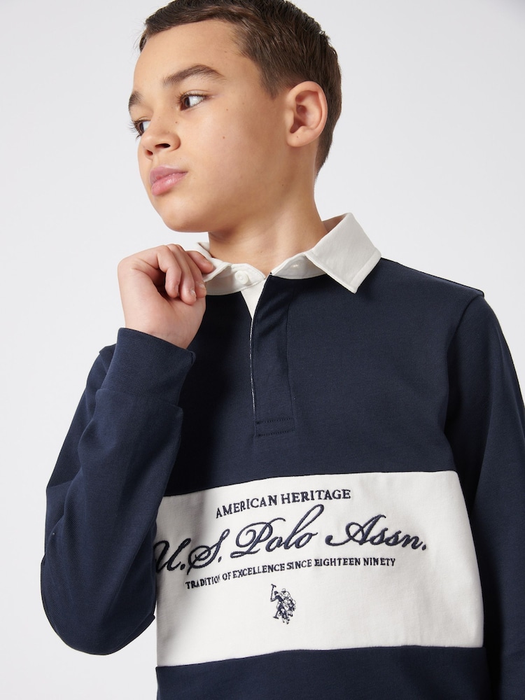 U.S. Polo Assn. Blue Boys 100% Cotton Premium Embroidery Rugby Shirt - Image 2 of 7