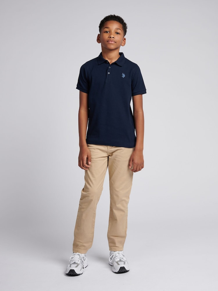 U.S. Polo Assn. Blue Boys Vertical Texture Polo Shirt - Image 2 of 6