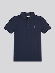 U.S. Polo Assn. Blue Boys Vertical Texture Polo Shirt - Image 4 of 6