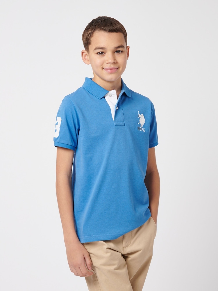 Синий - US Polo Assn. Футболка-поло для мальчиков 100% хлопок, игрок 3 - Изображение 1 из 8