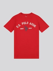 Красный - US Polo Assn. Футболка из 100% хлопка для мальчиков с принтом арочного принта - Изображение 5 из 7