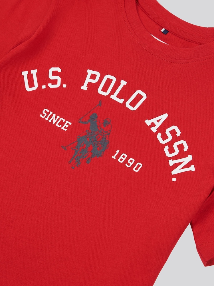 Красный - US Polo Assn. Футболка из 100% хлопка для мальчиков с принтом арочного принта - Изображение 7 из 7