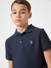 U.S. Polo Assn. Blue Boys 100% Cotton Texture Double Horsemen Polo Shirt - Image 2 of 7