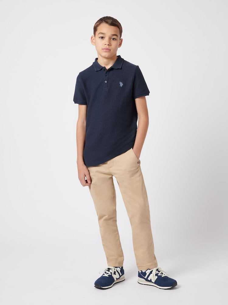 U.S. Polo Assn. Blue Boys 100% Cotton Texture Double Horsemen Polo Shirt - Image 3 of 7