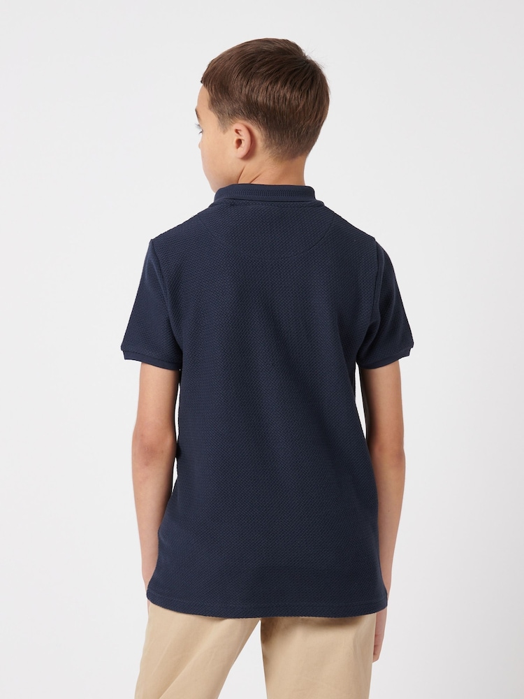 U.S. Polo Assn. Blue Boys 100% Cotton Texture Double Horsemen Polo Shirt - Image 4 of 7