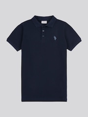 U.S. Polo Assn. Blue Boys 100% Cotton Texture Double Horsemen Polo Shirt - Image 5 of 7