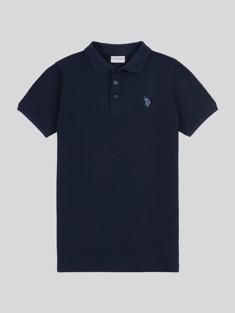 U.S. Polo Assn. Blue Boys 100% Cotton Texture Double Horsemen Polo Shirt - Image 5 of 7