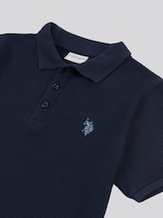 U.S. Polo Assn. Blue Boys 100% Cotton Texture Double Horsemen Polo Shirt - Image 7 of 7