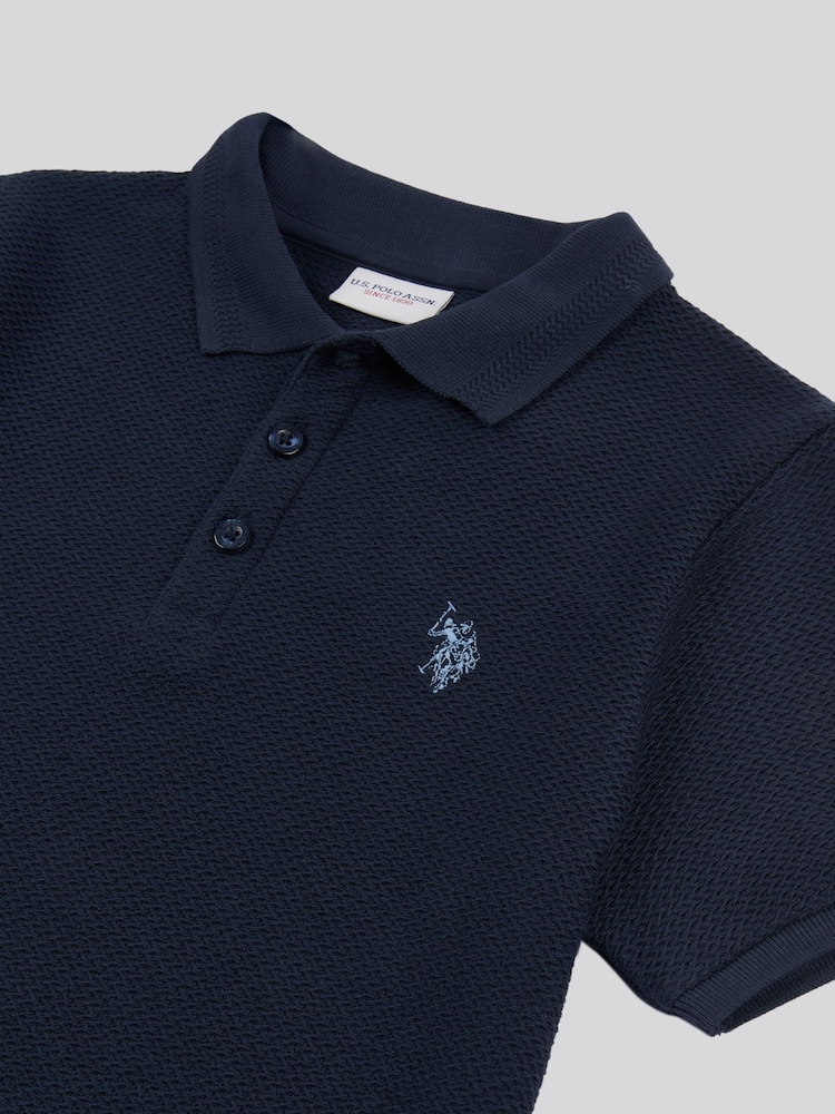 U.S. Polo Assn. Blue Boys 100% Cotton Texture Double Horsemen Polo Shirt - Image 7 of 7