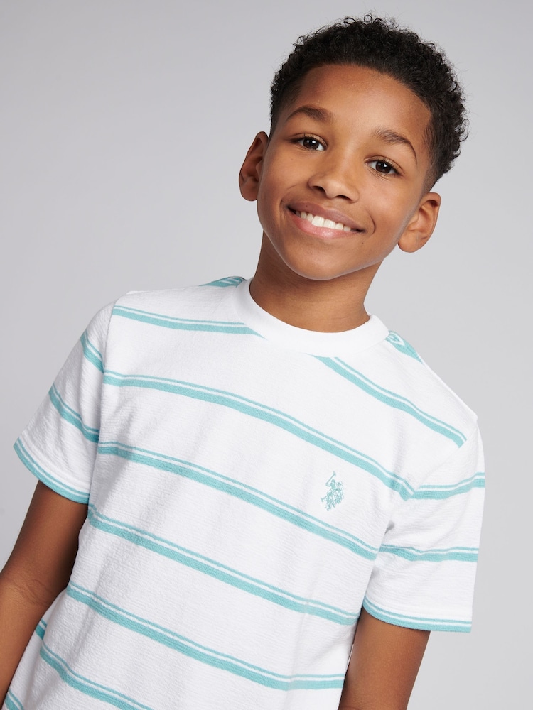 U.S. Polo Assn. White Boys 100% Cotton Terry Stripe T-Shirt - Image 2 of 7