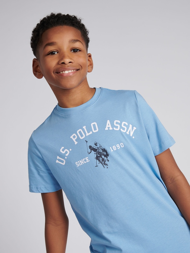 Темно-синий - US Polo Assn. Футболка из 100% хлопка для мальчиков с принтом арочного принта - Изображение 2 из 7