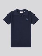 Синий - US Polo Assn. Фактурная рубашка поло для мальчиков из вафельного трикотажа с воротником - Изображение 1 из 3