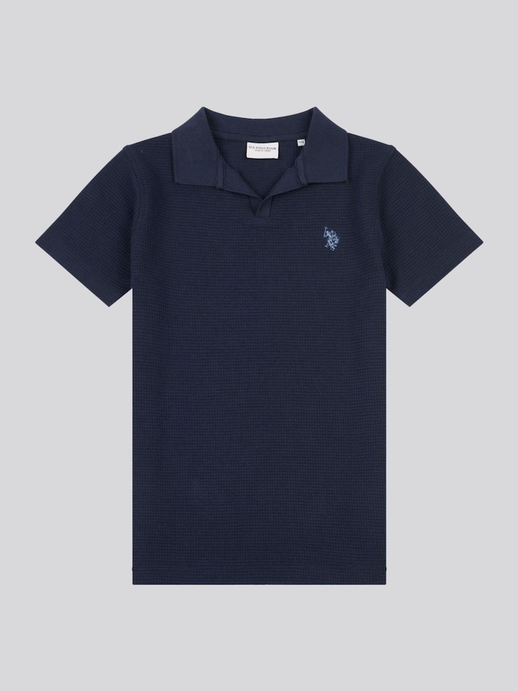 Синий - US Polo Assn. Фактурная рубашка поло для мальчиков из вафельного трикотажа с воротником - Изображение 1 из 3