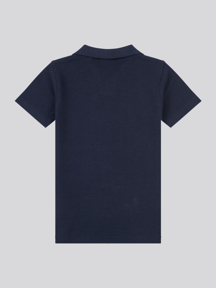 U.S. Polo Assn. Blue Boys Waffle Texture Open Collar Polo Shirt - Image 2 of 3 U.S. Polo Assn. Blue Boys Waffle Texture Open Collar Polo Shirt - Image 2 of 3