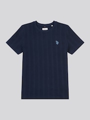 U.S. Polo Assn. Blue Boys 100% Cotton Vertical Stripe Textured T-Shirt - Image 1 of 3