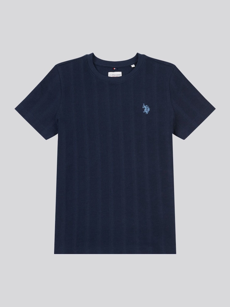 U.S. Polo Assn. Blue Boys 100% Cotton Vertical Stripe Textured T-Shirt - Image 1 of 3