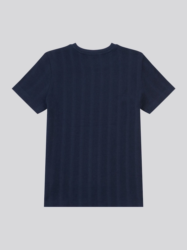 U.S. Polo Assn. Blue Boys 100% Cotton Vertical Stripe Textured T-Shirt - Image 2 of 3 U.S. Polo Assn. Blue Boys 100% Cotton Vertical Stripe Textured T-Shirt - Image 2 of 3