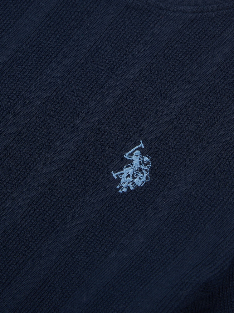 U.S. Polo Assn. Blue Boys 100% Cotton Vertical Stripe Textured T-Shirt - Image 3 of 3