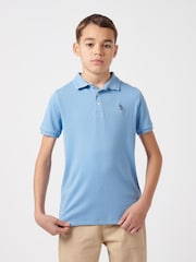 U.S. Polo Assn. Blue Boys 100% Cotton Double Horsemen Rib Polo Shirt - Image 1 of 9