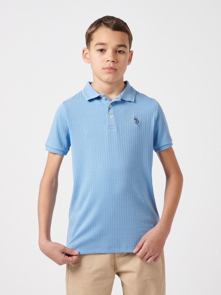 U.S. Polo Assn. Blue Boys 100% Cotton Double Horsemen Rib Polo Shirt - Image 1 of 9