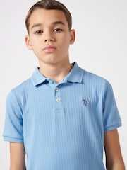 U.S. Polo Assn. Blue Boys 100% Cotton Double Horsemen Rib Polo Shirt - Image 2 of 9