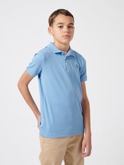 U.S. Polo Assn. Blue Boys 100% Cotton Double Horsemen Rib Polo Shirt - Image 5 of 9