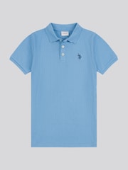 U.S. Polo Assn. Blue Boys 100% Cotton Double Horsemen Rib Polo Shirt - Image 7 of 9