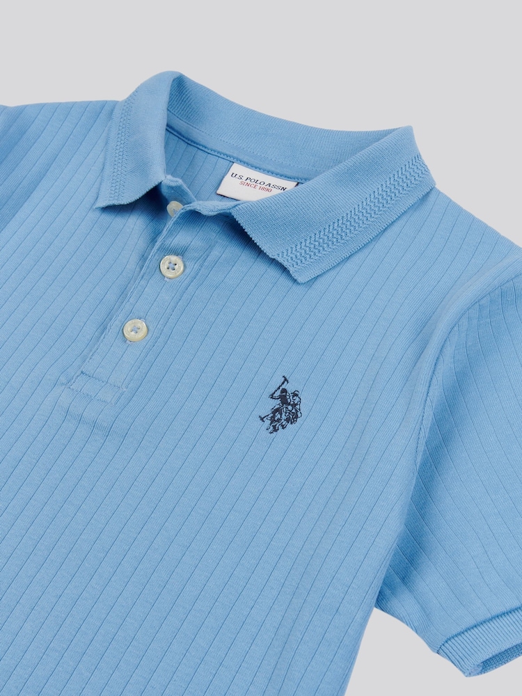 U.S. Polo Assn. Blue Boys 100% Cotton Double Horsemen Rib Polo Shirt - Image 9 of 9