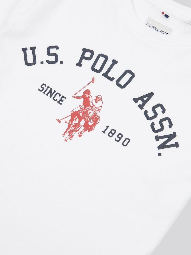 Белый - US Polo Assn. Футболка из 100% хлопка для мальчиков с принтом арочного принта - Изображение 7 из 7