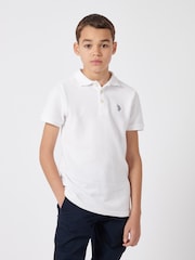 U.S. Polo Assn. White Boys 100% Cotton Texture Double Horsemen Polo Shirt - Image 1 of 7