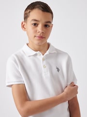 U.S. Polo Assn. White Boys 100% Cotton Texture Double Horsemen Polo Shirt - Image 2 of 7