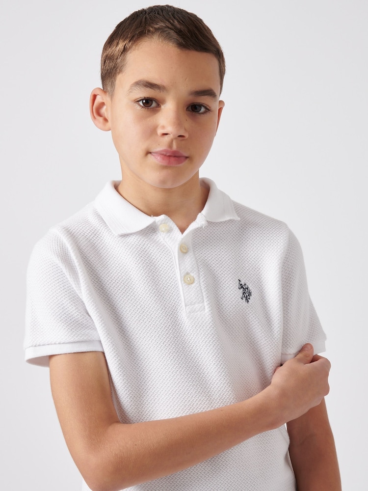U.S. Polo Assn. White Boys 100% Cotton Texture Double Horsemen Polo Shirt - Image 2 of 7