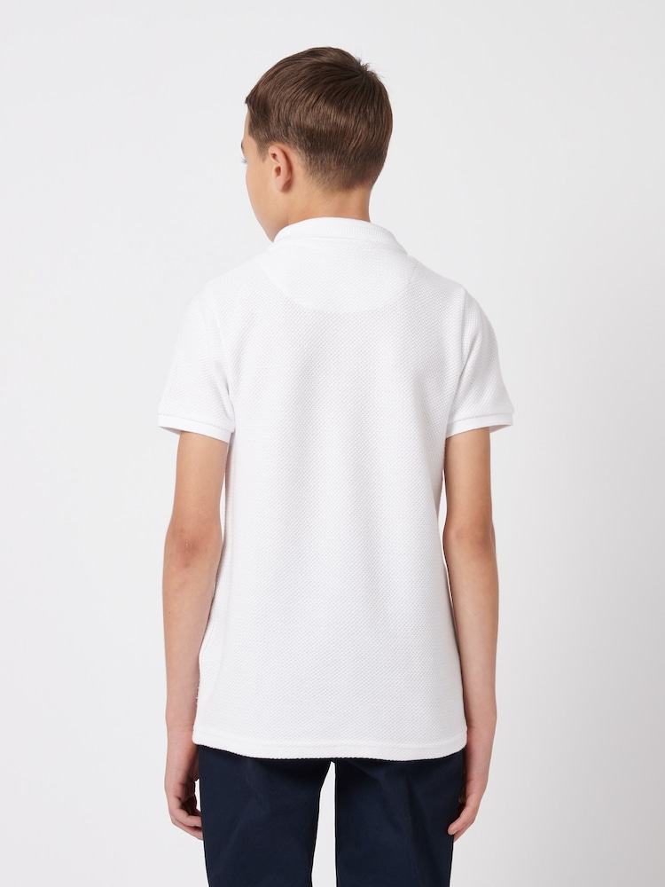 U.S. Polo Assn. White Boys 100% Cotton Texture Double Horsemen Polo Shirt - Image 4 of 7