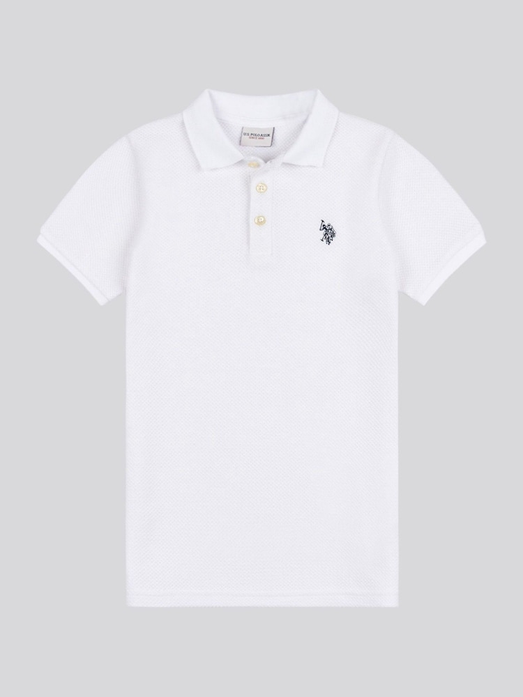 U.S. Polo Assn. White Boys 100% Cotton Texture Double Horsemen Polo Shirt - Image 5 of 7